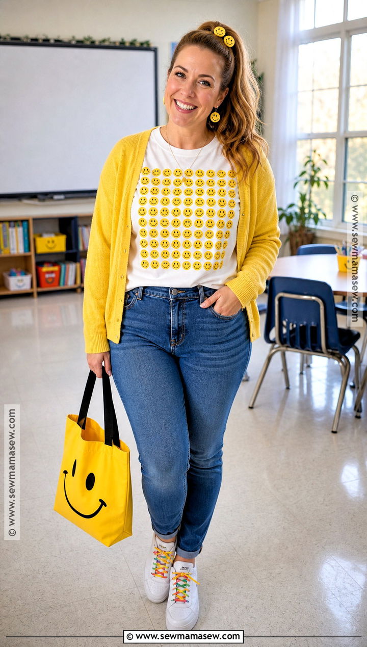 100 Smiley Faces Teacher Shirt Outfit - 30 100 days of school dress up ideas for teachers