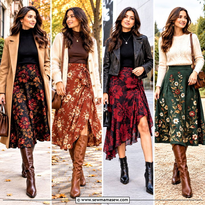15 Autumn Floral Skirt Design Ideas for Romantic Fall Looks