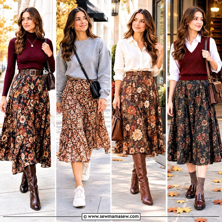 15 Autumn Floral Skirt Outfit Ideas for Charming Weekends
