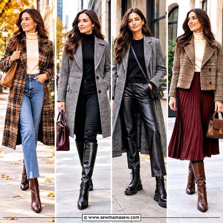 15 Autumn Outfit With Plaid Coat And Boots Cozy City Looks