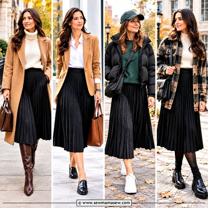 15 Black Pleated Skirt Autumn Outfit Ideas: Chic Layered Looks