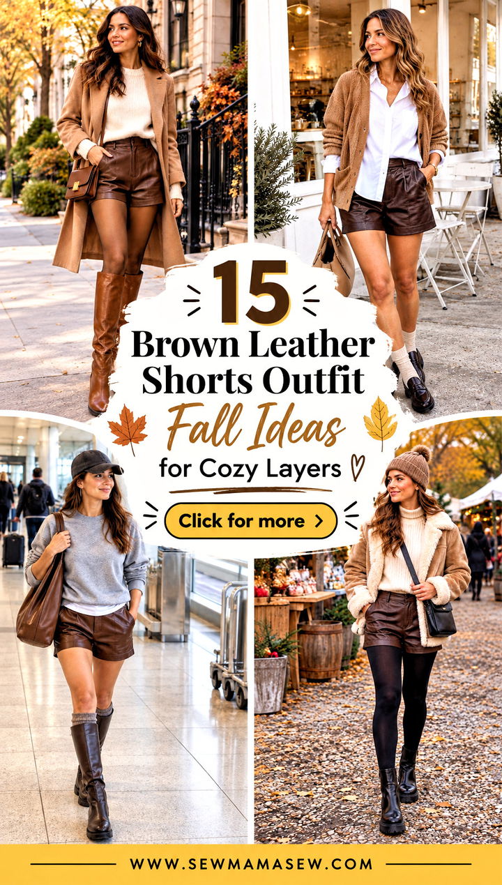 15 Brown Leather Shorts Outfit Fall Ideas for Cozy Layers - 15 Brown Leather Shorts Outfit Fall Ideas for Cozy Layers