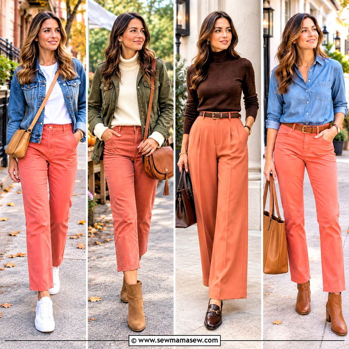 15 Coral Pants Outfit Fall Looks to Brighten Chilly Days
