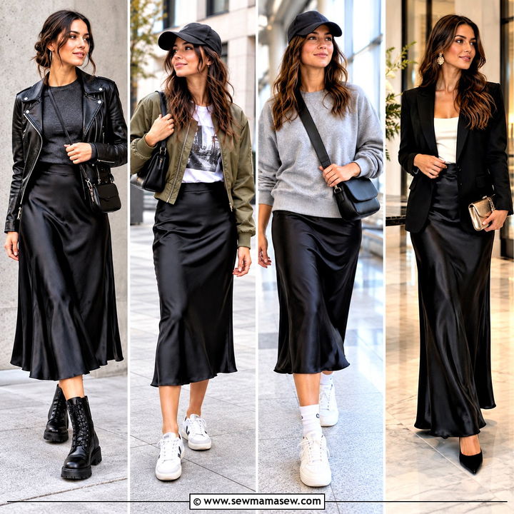 15 Fall Black Satin Skirt Outfit Ideas for Chic Layering