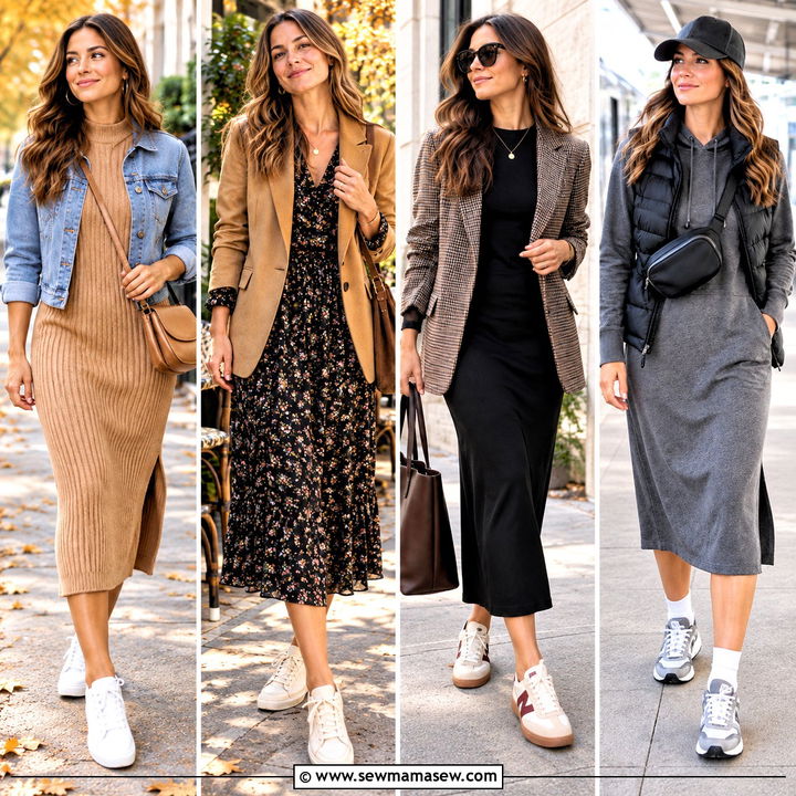 15 Fall Dresses With Tennis Shoes for Chic Weekend Comfort