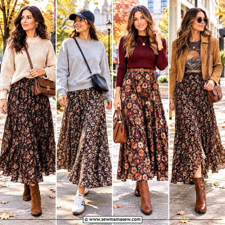 15 Fall Floral Maxi Skirt Ideas for Cozy Romantic Outfits