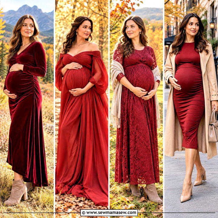 15 Fall Maternity Photos Red Dress Ideas: Dreamy Autumn Glow