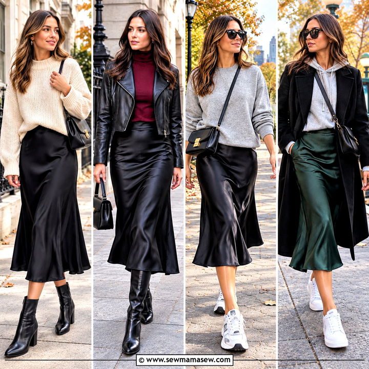 15 Fall Outfits With Satin Skirt for Cozy Yet Polished Days