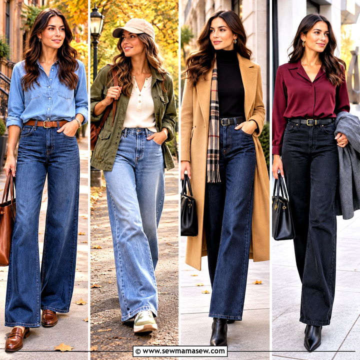 15 Fall Outfits Women Wide Leg Jeans for Easy Weekend Style