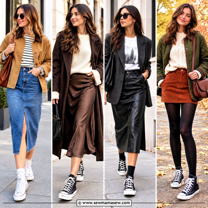 15 Fall Skirt Outfits With Converse for Cool, Casual Days