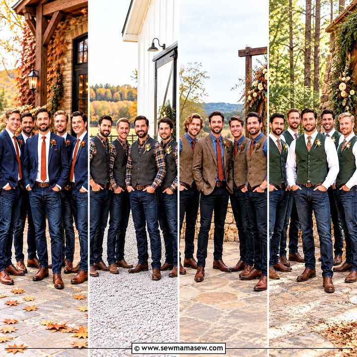 15 Fall Wedding Groomsmen Attire Jeans Looks for Cozy Vibes