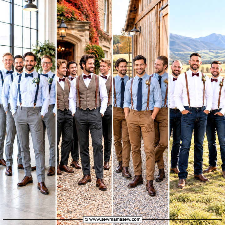 15 Fall Wedding Groomsmen Attire Suspenders Ideas: Rustic Charm