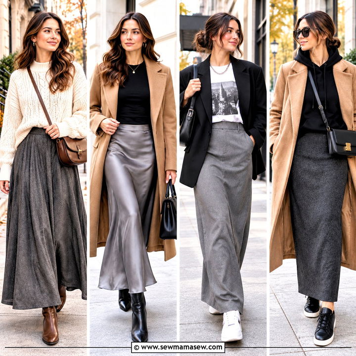 15 Gray Maxi Skirt Outfit for Fall Ideas for Chic Layering