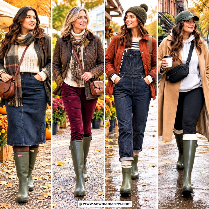 15 Green Rainboots Outfit Fall Ideas for Charming Wet Days