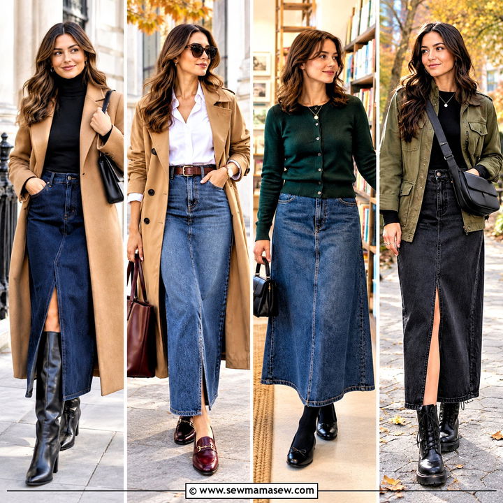 15 Long Denim Skirt Autumn Outfit Ideas for Cozy Chic Days