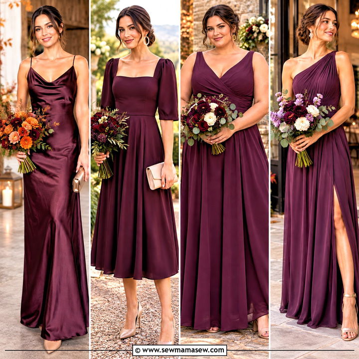 15 Plum Bridesmaid Dresses With Deep Purple Bouquets for Fall