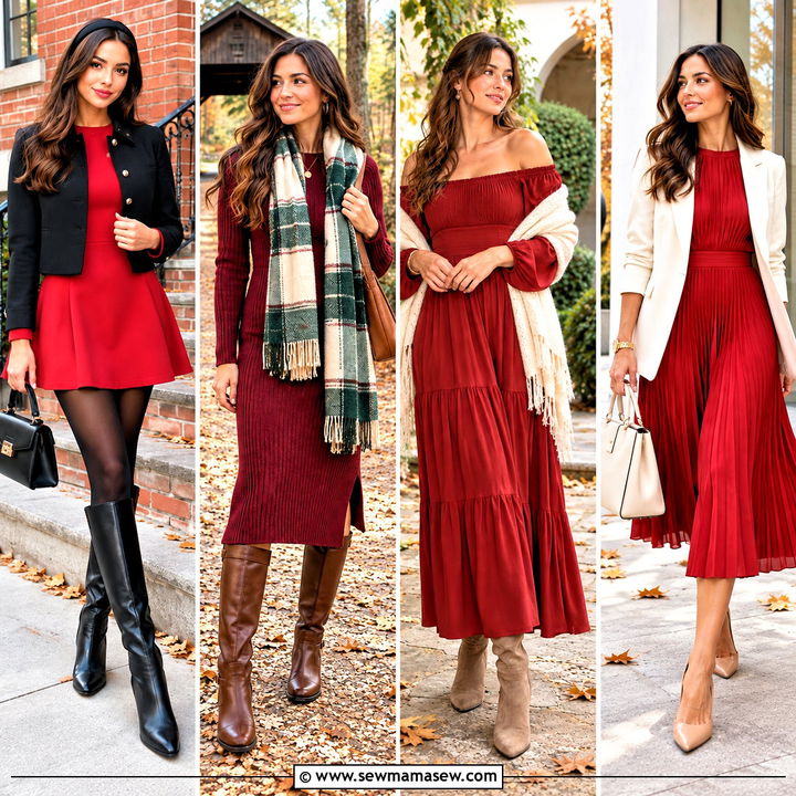 15 Red Dress Fall Photoshoot Ideas for Dreamy Leafy Scenes