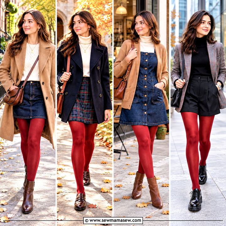 15 Red Tights Fall Outfit Ideas for Playful, Cozy Layering