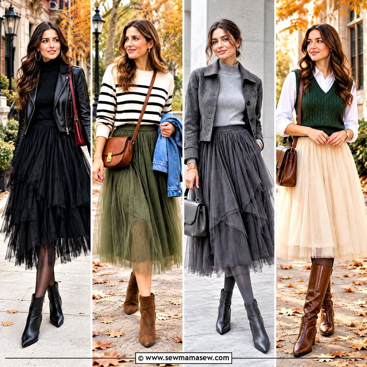 15 Tulle Skirt Fall Outfit Ideas for Romantic Everyday Style