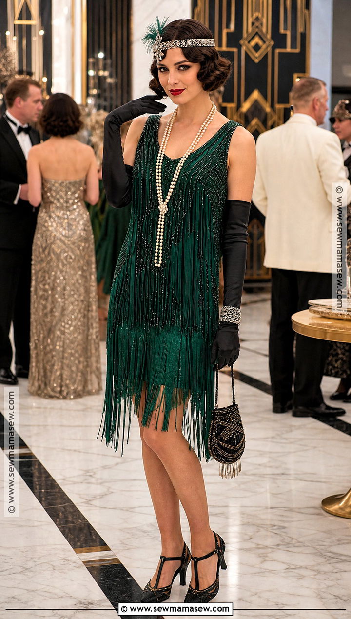 1920s Flapper Costume With Fringe Dress - 30 costume party aesthetic ideas