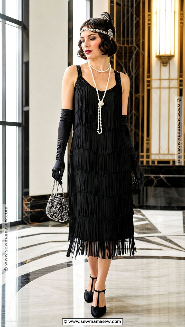 1920s Flapper Long Black Dress Costume - 30 long black dress halloween costume ideas