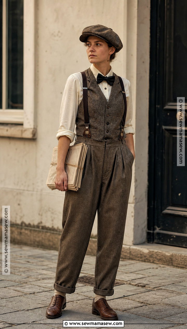 1920s Newsboy Costume With Suspenders - 30 Masc Halloween Costumes for Women