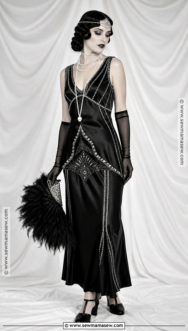 1920s Silent Film Star Costume With Black Gown - 30 long black hair costume ideas
