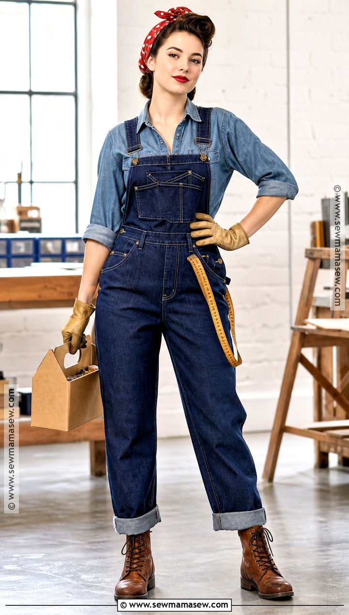 1940s Riveter Costume With Denim Coveralls - 30 retro halloween costumes
