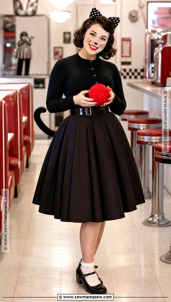 1950s Black Cat Costume With Circle Skirt - 30 Black Cat Costume Ideas for Women