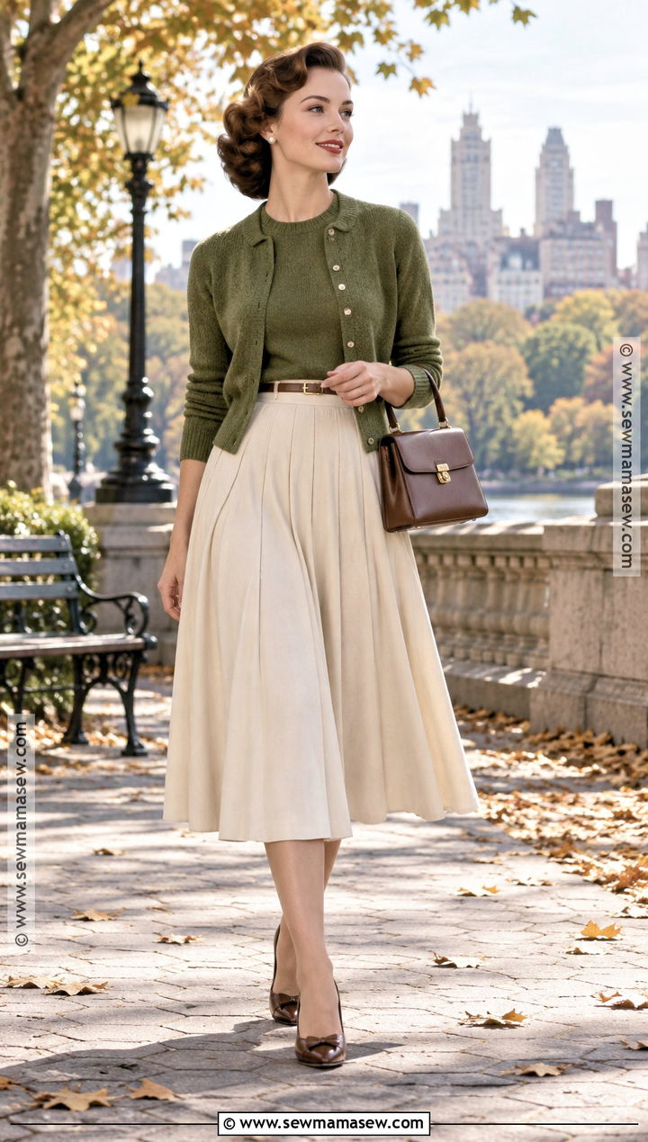 1950s Fall Cardigan Set Outfit - 15 vintage fall fashion 1950s ideas
