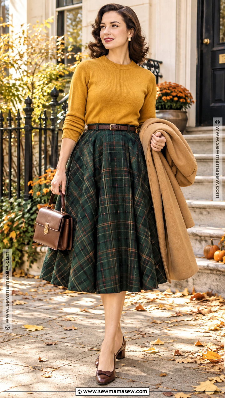 1950s Fall Sweater And Full Skirt Outfit - 15 vintage fall fashion 1950s ideas