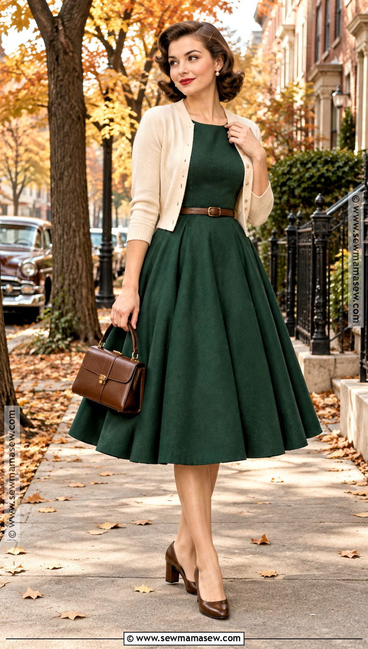 1950s Fall Swing Dress Outfit - 15 vintage fall fashion 1950s ideas