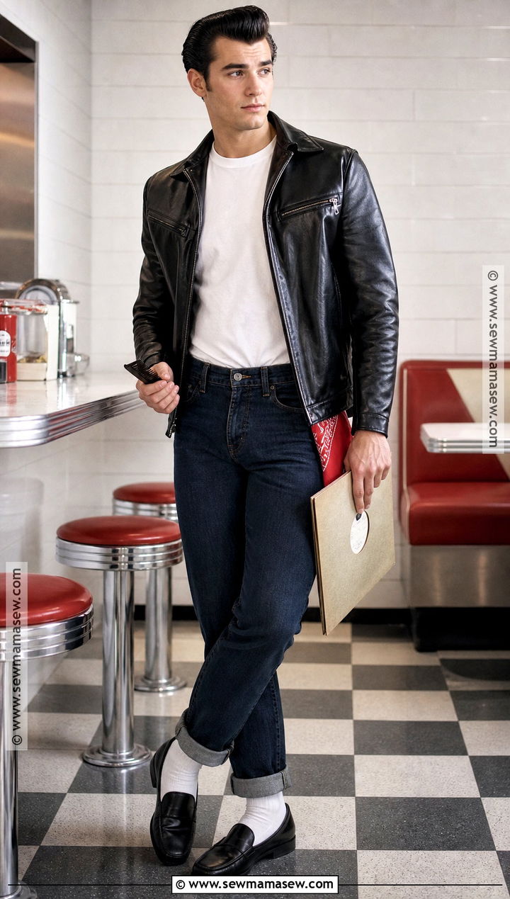 1950s Greaser Costume With Leather Jacket - 50 men halloween costumes
