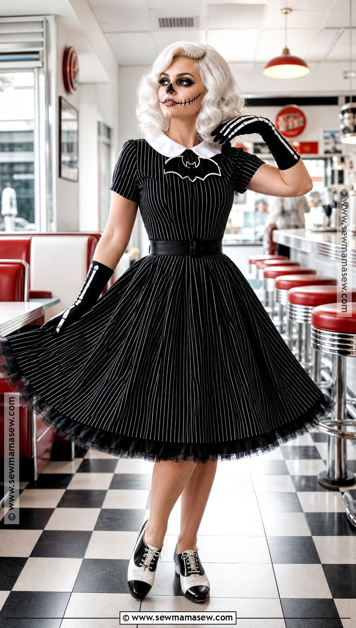 1950s Jack Skellington Costume With Swing Dress - 30 Jack Skellington Costume Ideas for Women