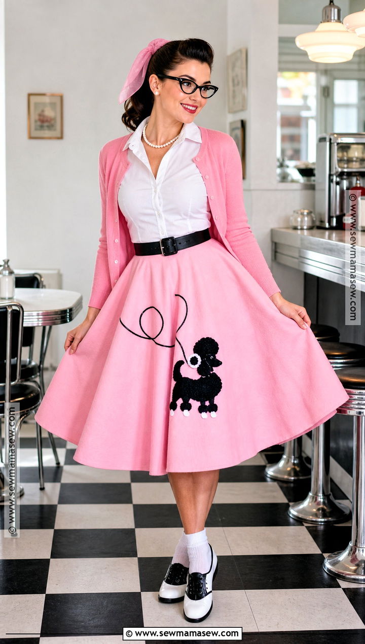 1950s Poodle Skirt Costume With Cardigan - 30 retro halloween costumes