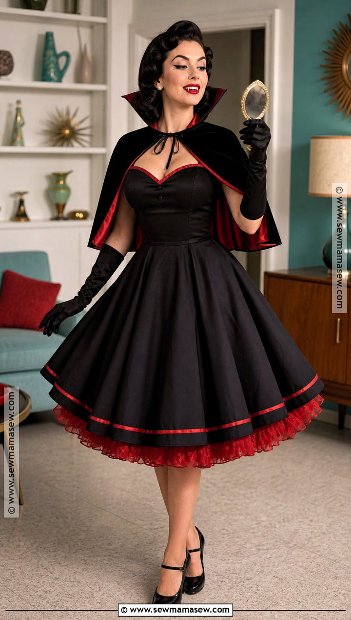 1950s Vampire Costume With Swing Dress - 40 Vampire Halloween Costume Ideas for Women