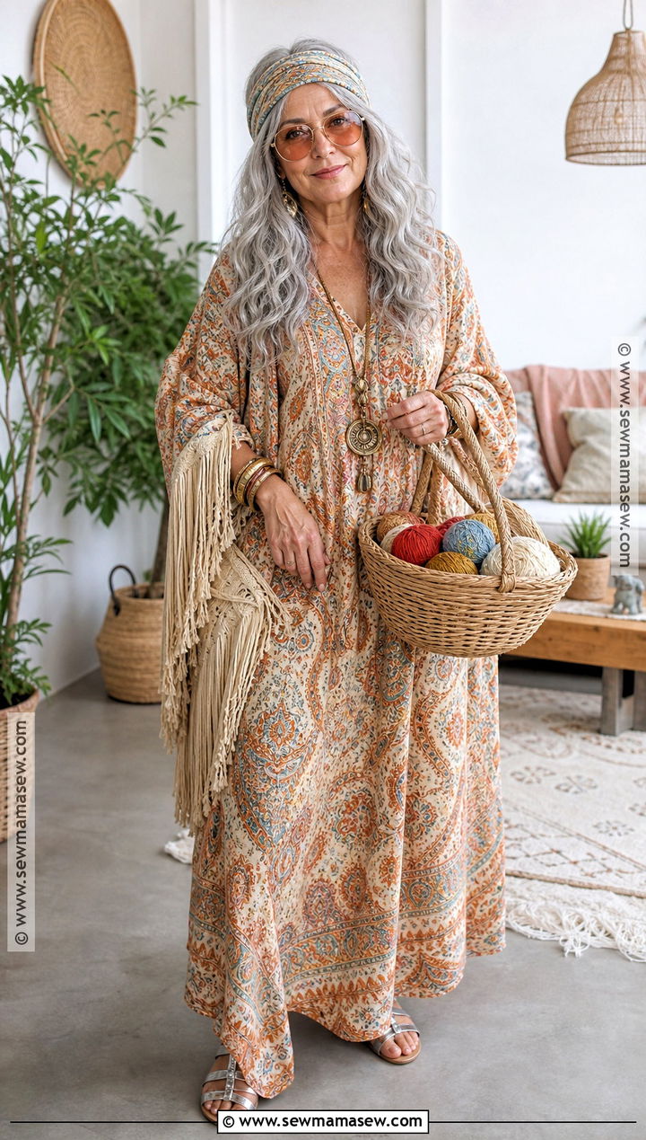 1970s Grandma Costume With Printed Caftan - 30 Grandma Costume Ideas for Women