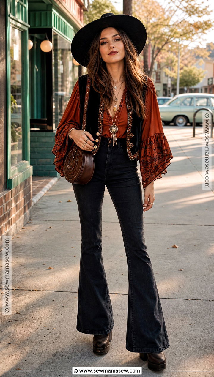 1970s Witch Outfit With Flared Jeans - 35 witches outfit ideas