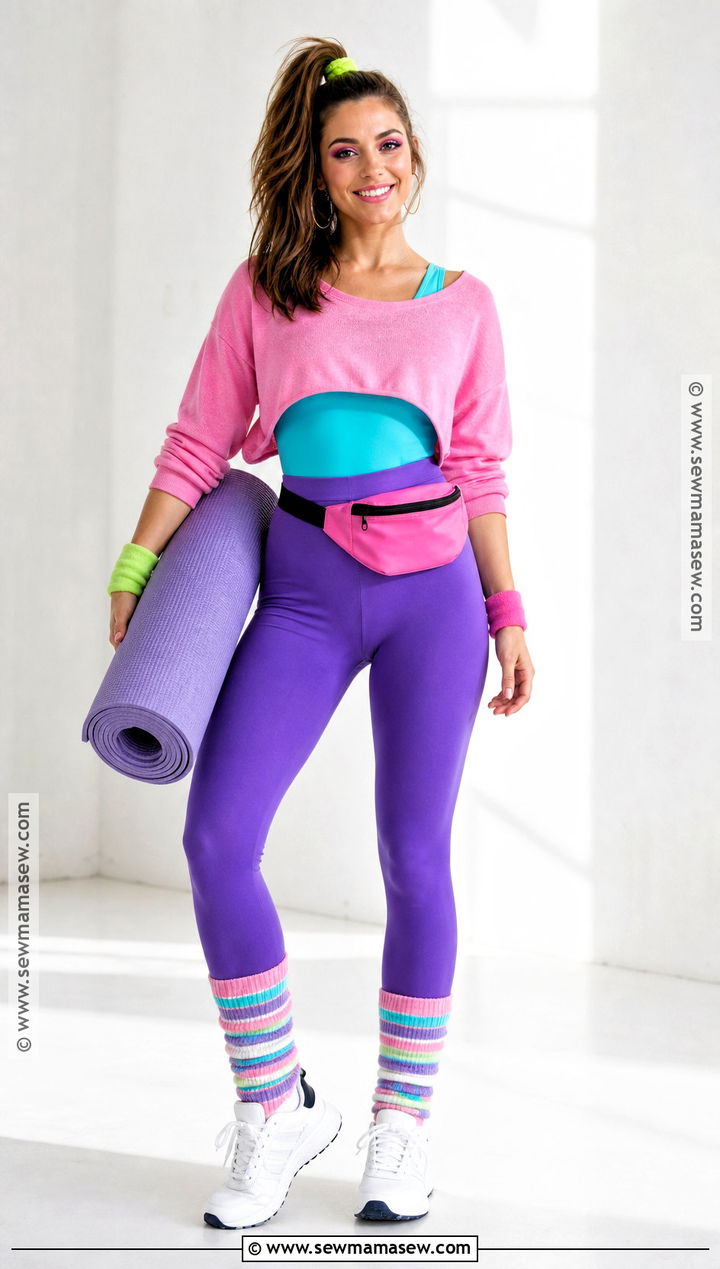 1980s Aerobics Costume With Neon Leggings - 30 Solo Halloween Costumes Women Brunette