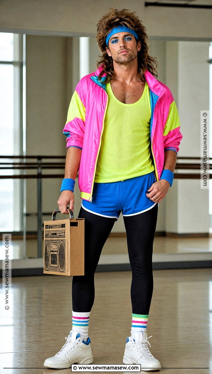 1980s Aerobics Costume With Neon Tracksuit - 30 men's halloween costumes