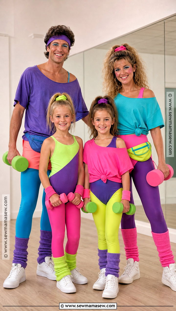 1980s Aerobics Family Costume - 40 family halloween costumes for 4