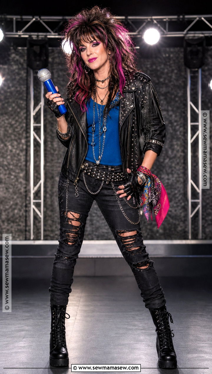 1980s Rock Star Costume With Studded Jacket - 35 Halloween Costume Solo Ideas