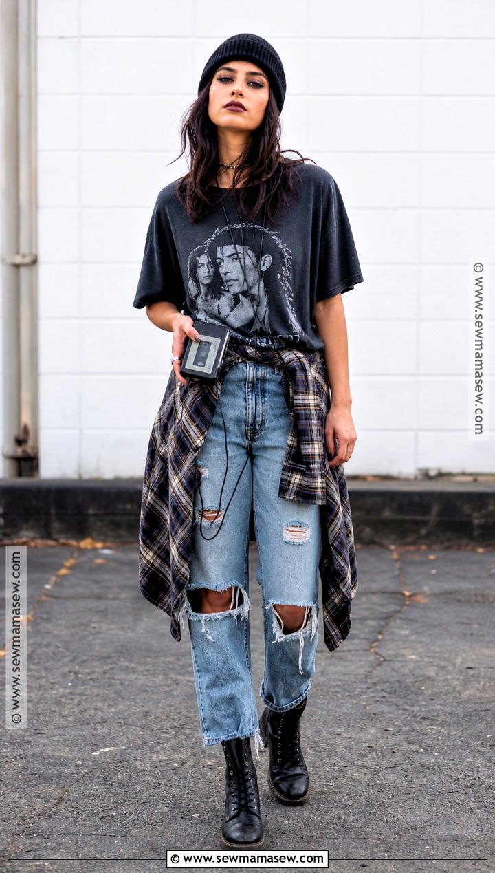 1990s Grunge Costume With Plaid Shirt - 30 costume ideas women easy