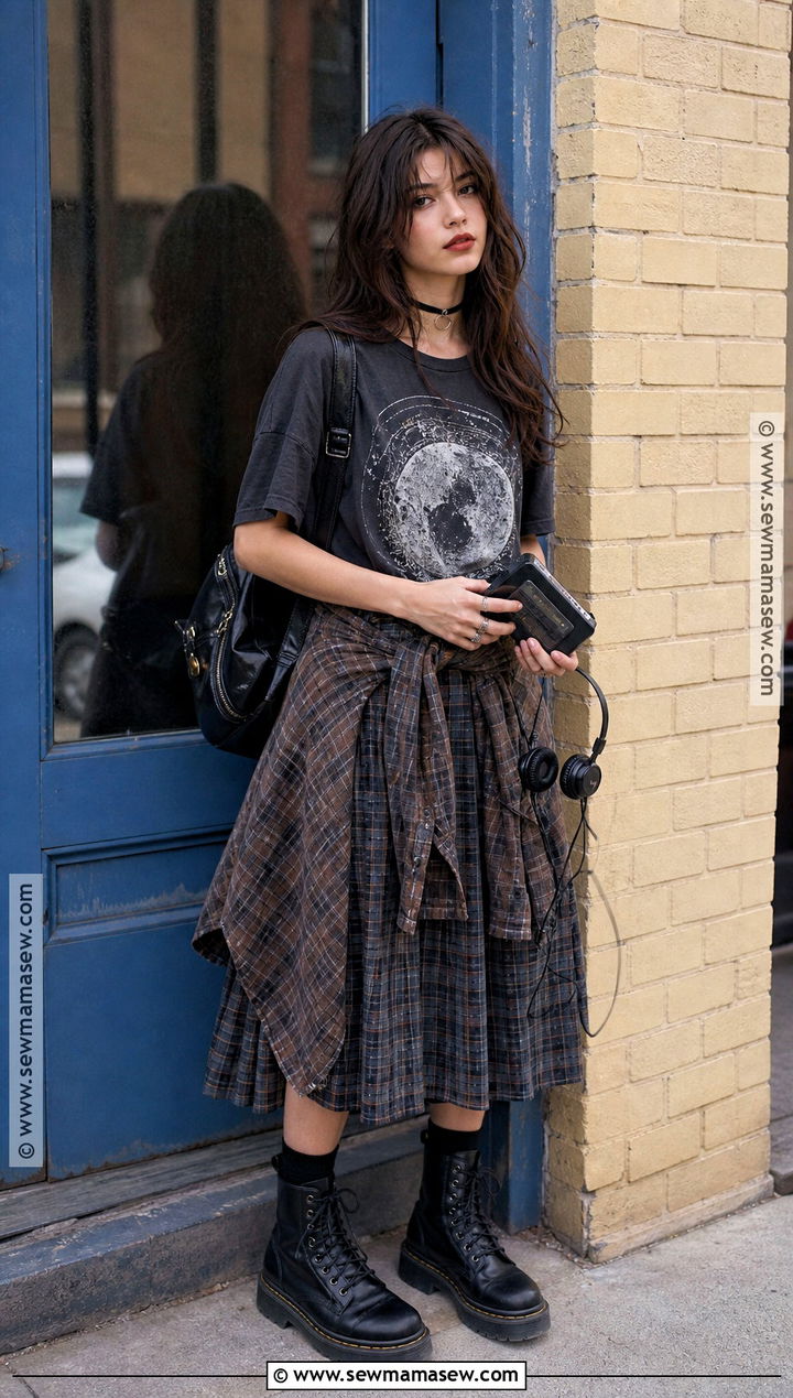 1990s Grunge Costume With Plaid Skirt - 30 Solo Halloween Costumes Women Brunette