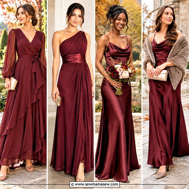 20 Burgandy Bridesmaids Dresses Fall for a Romantic Wedding