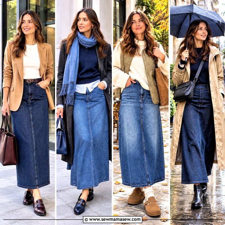 20 Denim Maxi Skirt Outfit Fall Ideas for Chic Cozy Layers
