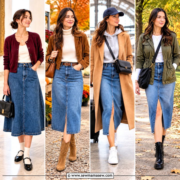 20 Denim Midi Skirt Outfit Fall Ideas for Chic Daily Wear