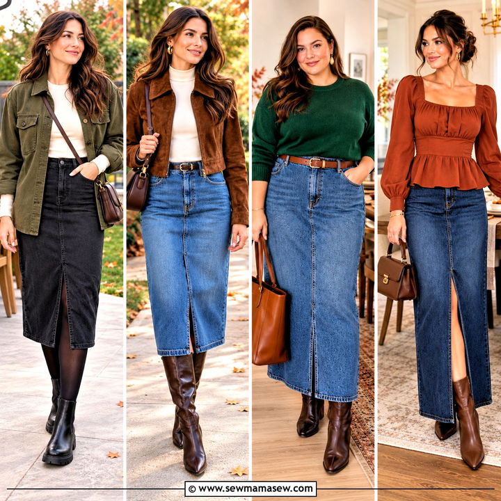 20 Jean Skirt Thanksgiving Outfits for Cozy Holiday Style