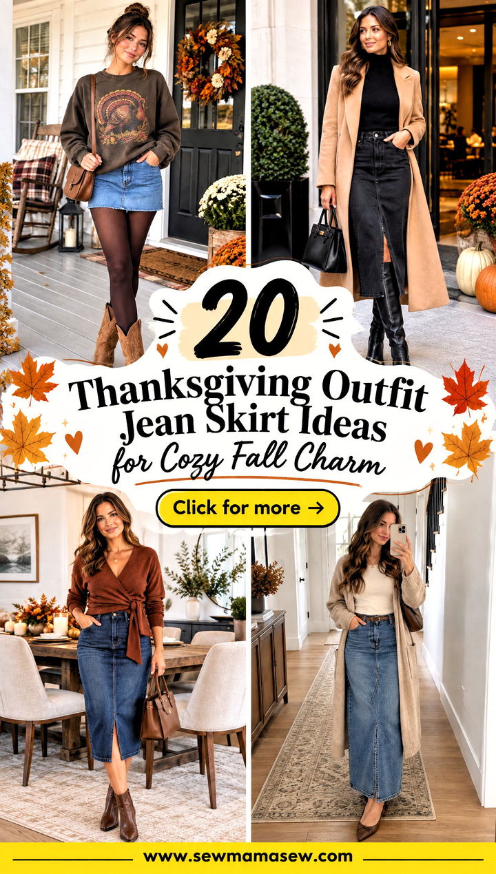20 Thanksgiving Outfit Jean Skirt Ideas for Cozy Fall Charm - 20 Thanksgiving Outfit Jean Skirt Ideas for Cozy Fall Charm