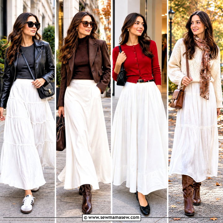20 White Maxi Skirt Fall Outfit Ideas for Cozy Chic Layers